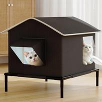 Outdoor Cat House Outside Kitty Weatherproof Nest Stray Shelter, Elevated for Backyard gray