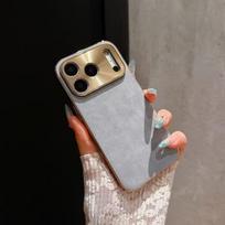 Apple 17ProMax Lambskin Electroplated iPhone16 Drop-proof Leather Texture Case iPhone 17 Pro / 18 Pro šviesiai mėlyna spalva