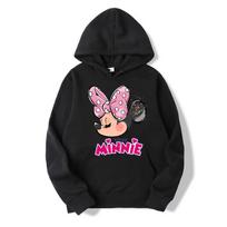 2024 New Disney Minnie Mouse Cartoon Anime Women Pullover Tops Spring Autumn Lady Casual Sweatshirt Pink Couple Hoodie Clothes L black