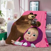 Animacinis Masha ir lokys Antklodė Šilta ir minkšta Tinka miegamajam Svetainei Sofa-lova Biurui Kelionėms Stovyklavimui 75x90cm pink
