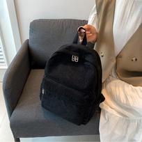 Student schoolbag fashion trend versatile corduroy backpack winter simple solid color large capacity casual backpack tamsiai mėlyna spalva