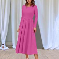 Moteriška gėlėta, gradiento rašto midi boho suknelė, kasdieninė, ilgomis rankovėmis, laisvai krentanti, klostuota, su kišene, šventinė suknelė moterims S pink