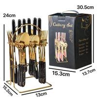 24 Pcs Handle Knife Fork Spoon Set Cutlery Set Travel Cutlery Set Flatware Set Stainless Steel Cutlery Dark Green juoda