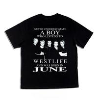 Skaitmeniniu būdu tiesiogiai spausdinti Roko tema Westlife grupės spaudinio trumpomis rankovėmis marškinėliai iš grynos medvilnės, laisvo kirpimo M black