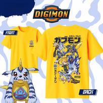 2026 Summer Digimon Adventure Agumon Evolution Pure Cotton Tshirt for Unisex and Womens Parentchild Short Sleeved Soft Tshirt 3XL yellow