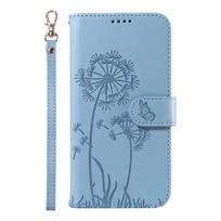 Odinis piniginės tipo dėklas su atvartu, skirtas Samsung Galaxy S26 S25 S24 S23 S22 S21 S20 Ultra Plus FE Edge S10 S9 S8 S7, su kiaulpienės reljefiniu dizainu, kortelių laikikliai Galaxy S20 FE dangaus mėlyna spalva