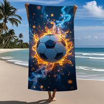 Football and Water Fire Ultra-Fine Microfiber Towel Lightweight Quick Drying, Highly Absorbent, Contemporary Style W30*H60(CM) gray