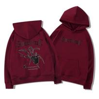 Vyriškas Retro Hip Hop Hoodie su voru ir vilnos pamušalu – Madingas gatvės stiliaus rudens/žiemos džemperis Burgundy Fleece 3210 black