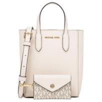 MICHAEL KORS Saffiano VINCENT letter logo gold hardware leather shoulder crossbody tote mini women's cream auksas