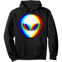 Alien Head Trippy Vaporwave Techno Rave EDM Music Festival Pullover Hoodie Custom Printed Graphic Hoodie Ropa De Mujer M black