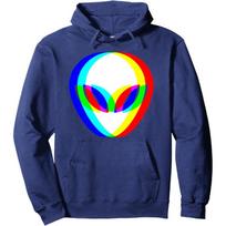 Alien Head Trippy Vaporwave Techno Rave EDM Music Festival Pullover Hoodie Custom Printed Graphic Hoodie Ropa De Mujer XL blue