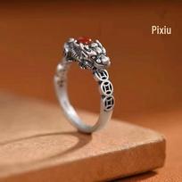 Unisex Retro Thai Silver Pixiu Ruyi Openable Finger Rings brown