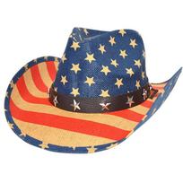Outdoor New Classic American Flag Western Cowboy Hats Summer Women Sun Blocking Travel Cap Men Wide Brim Beach Party Fishing Hat 56CM-59CM blue