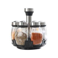 Glass Spice Jar Set with Rotating Rack Seasoning Bottle Organizer for Salt Pepper Sugar Herbs Kitchen Storage Rack Single Layer gray