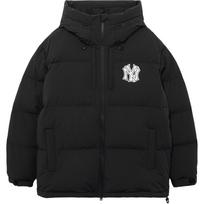 New Era FW25 MLB New York Yankees Warm Hooded Leather Patch Logo Embroidered Windproof Woven Down Jacket Unisex jackets 14731565 L black