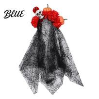 Halloween Costume Headband Pumpkin Skull Floral Headband Stable Hair Hoop with 3D Artificial Photogenic Accessory Flowers And Spiderweb Black A gray