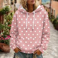 Women's Polka Dot Print Hooded Long Sleeve Sweatshirt with Pocket and Casual Top XXL rožinė