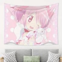 Puella Magi Madoka Magica Kaname Madoka & Kyubey Tapestry Pink Pastel Anime Wall Hanging Kawaii Room Decor for Bedroom Dorm Home 100X150CM pink