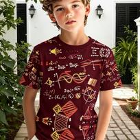 Math Formula Full Print Kids Round Neck Short Sleeve Tee Ultra Breathable Outdoor Trendy Smooth Light Premium Summer Boys Top 160 brown