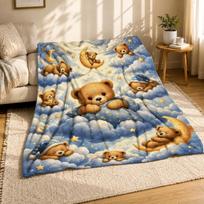 Meškiukai Debesyse Koralinio Fleece Antklodė Saldus Darželio Dekoras 150cm*200cm