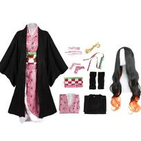 Animn Kamado Nezuko Cosplay Costume Kimono Cosplay Wigs Hairs Halloween Carnival Women Outfit M&Other black