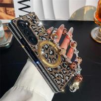 Bling Glitter Rhinestone Hand Chain Wrist Strap Leopard Print Leather Magnetic Case For Samsung Galaxy Z Fold 8 Ultra 7 6 5 4 3 Galaxy Z Fold6 ruda