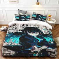 Nezuko 3pcs Duvet Cover Demon Slayer Cartoon Bedding Set Quilt Cover Queen King for Children Teens Bedroom Decor 135x200cm black