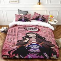 Nezuko 3pcs Duvet Cover Demon Slayer Cartoon Bedding Set Quilt Cover Queen King for Children Teens Bedroom Decor 140x200cm