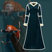 Princesės Meridos Cosplay Suknelė Drąsiosios Meridos Kostiumas Mergaitėms Helovinas Ilga Suknelė Šventinė Apranga XS tamsiai žalia spalva