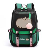 Pusheen Katės Didelės Talpos Kuprinė Lauko Kelionėms Nešiojamo Kompiuterio Krepšys Studentų Atsitiktinis Dieninis Krepšys Mielas Kačiuko Dizainas 816-bg-green įvairiaspalvis