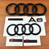 AUDI A6 2012-2017 ABS 4 Žiedų Logotipas Automobilio Variklio Dangtis Priekinės Grotelės Galinės Bagažinės Emblema Blizgančios Juodos Lipdukas Sline Quattro Aksesuarai