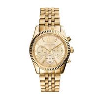 MICHAEL KORS Lexington Men's Quartz Chronograph Watch Gold Dial Stainless steel Strap 38mm MK7378 auksas