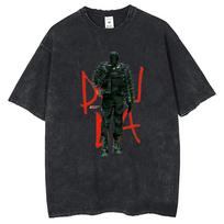 Raperio Kanye West T-shirtas su išplovimo efektu Vasarai Vyriški ir Moteriški Medvilniniai Y2K Drabužiai Lauko laisvalaikiui M black
