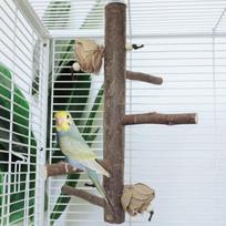 Natural Wood Parrot Perch Bird Cage Stand Grinding Claw Beak Toy for Parakeets Cockatiels Conures Macaws African Greys With Perch gray