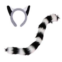 Pliušinių gyvūnų kostiumų aksesuarai, meškėno ausų lankeliai ir 60 cm uodegos rinkinys Cosplay, scenos pasirodymams ir vaizdo įrašų stilizavimui gray