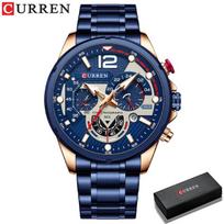CURREN mados kasdieniai kvarciniai laikrodžiai vyriški sportiniai rankiniai laikrodžiai su Chronograph nerūdijančio plieno juostele, juoda vyriška laikrodis gray