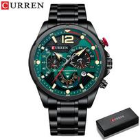 CURREN mados kasdieniai kvarciniai laikrodžiai vyriški sportiniai rankiniai laikrodžiai su Chronograph nerūdijančio plieno juostele, juoda vyriška laikrodis black