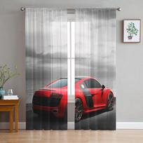 Miesto sportinis automobilis Skaidrios užuolaidos svetainei, virtuvei, vaikų miegamojo dekoravimui Šifonas Tiulis Voilė Pakabinama užuolaida 1 PCS W100XH250cm gray