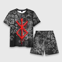 Vasarinis vyriškas marškinėlių ir šortų komplektas Anime Berserk 3D spaudinys trumpomis rankovėmis T-shirt paplūdimio šortai 2 vnt. komplektas Oversized atostogų sportinis kostiumas M gray