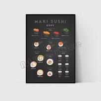 Japoniškas maistas Sushi receptų vadovas Maki/Nigiri Sushi Jūros gėrybių plakatas Drobės tapyba Sienos meno paveikslai Virtuvės namų parduotuvės dekoras 21cm×30cm NoFrame gray