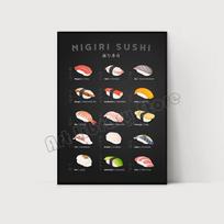 Japoniškas maistas Sushi receptų vadovas Maki/Nigiri Sushi Jūros gėrybių plakatas Drobės tapyba Sienos meno paveikslai Virtuvės namų parduotuvės dekoras 30cm×40cm NoFrame