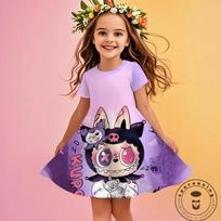 Kuromi Nauja Vasarinė Mergaičių Suknelė Labubu 3D Spausdinta Madinga Animacinio Filmo Mielos Princesės Mergaičių Drabužiai Sijonas Šventė Labubu 170 brown