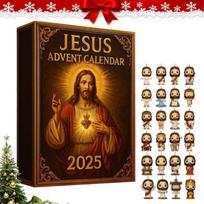 Jėzaus Advento kalendorius 2025, Jėzaus Adventas 2025 Advento kalendorius su 24 skirtingomis 2D plokščiomis akrilinėmis Jėzaus figūrėlėmis Kalėdų eglutės papuošalams 2D flat  įvairiaspalvis