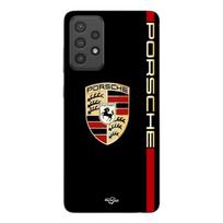 Telefono dėklas - MANIACASE - Samsung Galaxy A33 5g - Silikonas TPU - PORSCHE raudonas ir auksinis logotipas - Lankstus juoda