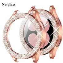 Blizgus deimantinis dėklas, skirtas Samsung Galaxy Watch 7 6 5 4, PC apsauginis dėklas 40mm 44mm Ekrano apsauga, buferis, Skaidrus dangtelis For Galaxy Watch5 40 rožinio aukso spalvos
