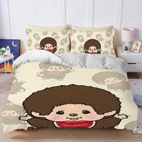 Cute Doll M-Monchhichis Duvet Cover Set Soft Wash Bed 3 Piece Summer Comfortable Student Dormitory Home Baby Bedding Best seller (135x200cm)