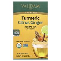 VAHDAM India, Infusions, Herbal Tea, Turmeric, Citrus, Ginger, Caffeine Free, 18 Infusion Bags, 32.4g (1.14oz) yellow