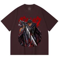 230 Gsm 100% Cotton Berserk V7 Print Unisex Heavy Cotton T Shirt 2XL vyno raudonos spalvos