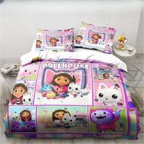 For Girl Bed Set - Gabbys Dollhouse Characters Bedding Set Cartoon Duvet Cover Pink Bedclothes Single Double Queen King Size 70x133cm 2pcs