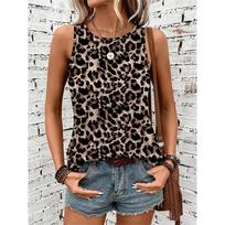 Vasaros Seksualūs Leopardiniai 3D Spausdinti Tankai Moterims Gatvės Stiliaus O-Kaklo Elegantiškas Berankovis Topas Off Shoulder Y2k Moteriški Drabužiai 6XL black